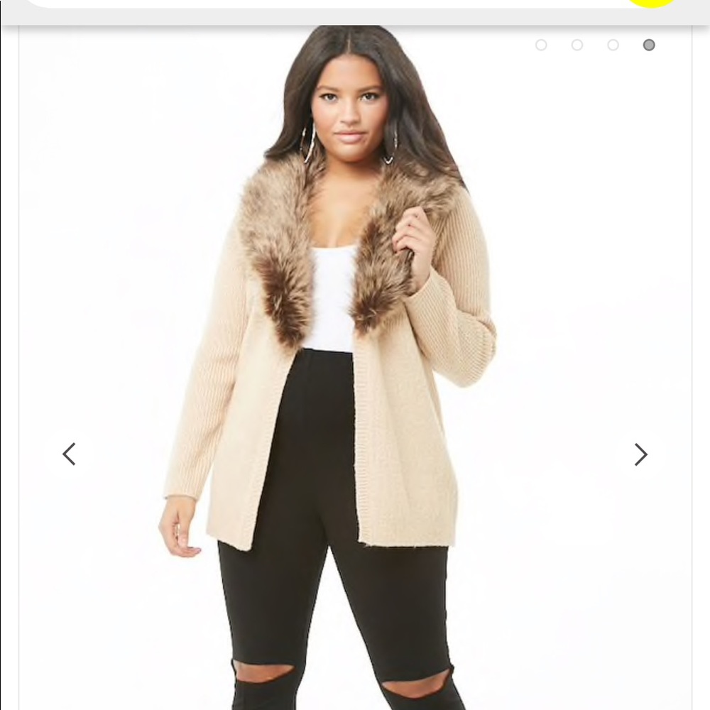 Plus Size Faux Fur-Trim Cardigan